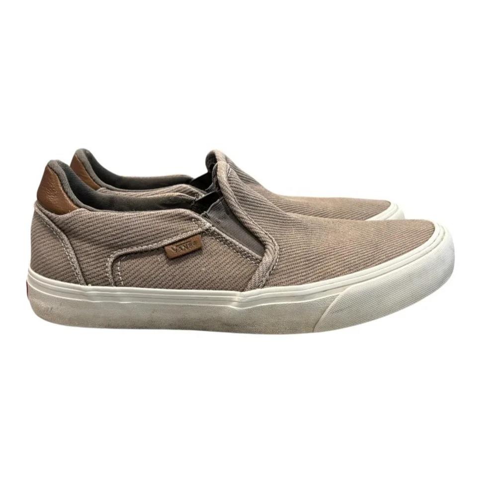 Vans Deluxe Comfort Slip-On Shoes Mens 9.5 Gray Canvas Leather Casual Sneakers
